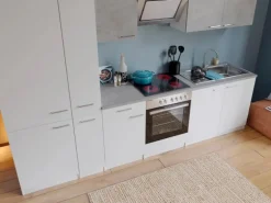 Respekta Economy Küchenzeile KB300WWBSCGKE178 300 cm Weiß-Beton Optik