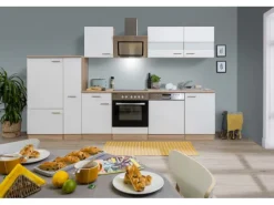 Respekta Economy Küchenzeile KB310ESWSC 310 cm Weiß-Eiche Sägerau