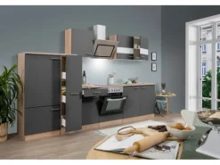 Respekta Economy Küchenzeile KB300ESGSC 300 cm Grau-Eiche Sägerau