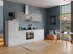 Respekta Economy Küchenzeile KB270WWBSC 270 cm Weiß-Beton Optik