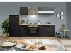 Respekta Economy Küchenzeile KB270ESSS 270 cm Schwarz-Eiche Sägerau