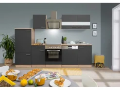 Respekta Economy Küchenzeile KB280ESGSC 280 cm Grau-Eiche Sägerau