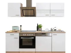 Respekta Economy Küchenzeile KB220ESWSC 220 cm Weiß-Eiche Sägerau Glänzend