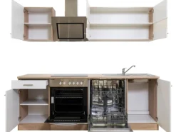 Respekta Economy Küchenzeile KB220ESWSC 220 cm Weiß-Eiche Sägerau Glänzend