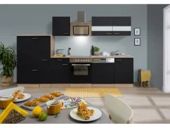 Respekta Economy Küchenzeile KB310ESSSC 310 cm Schwarz-Eiche Sägerau