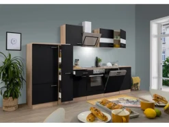 Respekta Economy Küchenzeile KB310ESSSC 310 cm Schwarz-Eiche Sägerau