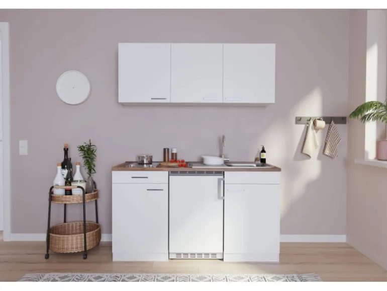 Respekta Economy Küchenzeile KB150WWC 150 cm Weiß Glänzend