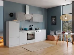 Respekta Economy Küchenzeile KB280WWBSC 280 cm Weiß-Beton Optik