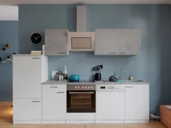 Respekta Economy Küchenzeile KB280WWBSC 280 cm Weiß-Beton Optik