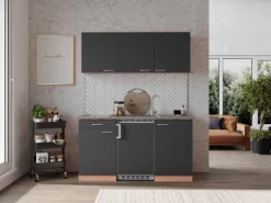 Respekta Economy Küchenzeile KB150BGC 150 cm Grau-Buche