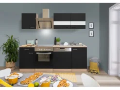 Respekta Economy Küchenzeile KB220ESSSC 220 cm Schwarz-Eiche Sägerau Glänzend