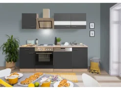 Respekta Economy Küchenzeile KB220ESGS 220 cm Grau-Eiche Sägerau