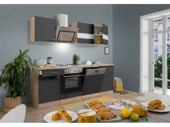 Respekta Economy Küchenzeile KB220ESGS 220 cm Grau-Eiche Sägerau