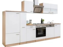 Respekta Economy Küchenzeile KB310ESWS 310 cm Weiß-Eiche Sägerau
