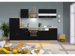 Respekta Economy Küchenzeile KB280ESSSC 280 cm Schwarz-Eiche Sägerau