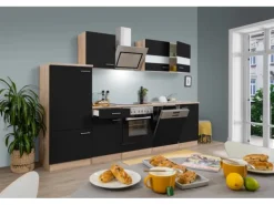 Respekta Economy Küchenzeile KB280ESSSC 280 cm Schwarz-Eiche Sägerau