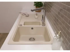 Respekta Einbauspüle Massivgranit Austin 100 cm x 50 cm mit Zusatzbecken Vanile