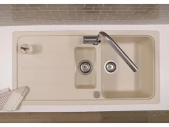 Respekta Einbauspüle Massivgranit Austin 100 cm x 50 cm mit Zusatzbecken Vanile