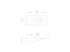 Respekta Einbauspüle Massivgranit Austin 100 cm x 50 cm mit Zusatzbecken Vanile