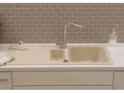 Respekta Einbauspüle Massivgranit Austin 100 cm x 50 cm mit Zusatzbecken Vanile