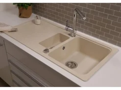 Respekta Einbauspüle Massivgranit Austin 100 cm x 50 cm mit Zusatzbecken Vanile