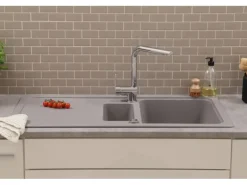 Respekta Einbauspüle Massivgranit Austin 100 cm x 50 cm mit Zusatzbecken Grau