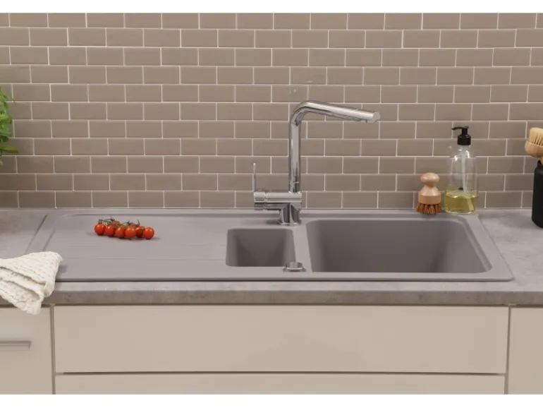 Respekta Einbauspüle Massivgranit Austin 100 cm x 50 cm mit Zusatzbecken Grau