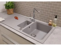 Respekta Einbauspüle Massivgranit Austin 100 cm x 50 cm mit Zusatzbecken Grau