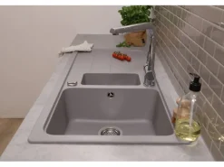 Respekta Einbauspüle Massivgranit Austin 100 cm x 50 cm mit Zusatzbecken Grau