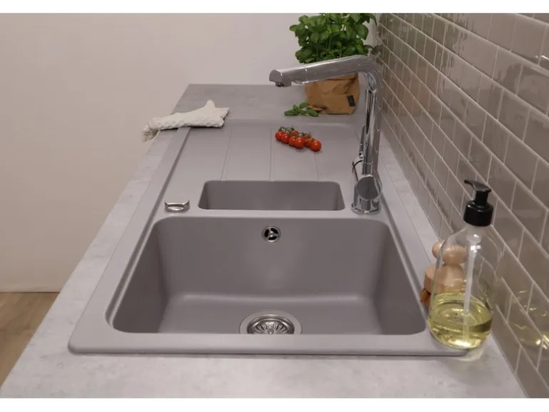 Respekta Einbauspüle Massivgranit Austin 100 cm x 50 cm mit Zusatzbecken Grau