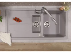 Respekta Einbauspüle Massivgranit Austin 100 cm x 50 cm mit Zusatzbecken Grau