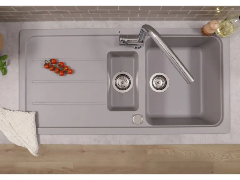 Respekta Einbauspüle Massivgranit Austin 100 cm x 50 cm mit Zusatzbecken Grau