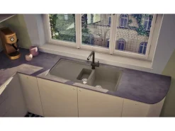 Respekta Einbauspüle Massivgranit Austin 100 cm x 50 cm mit Zusatzbecken Grau