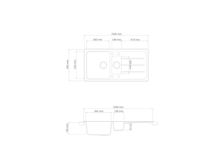 Respekta Einbauspüle Massivgranit Austin 100 cm x 50 cm mit Zusatzbecken Grau
