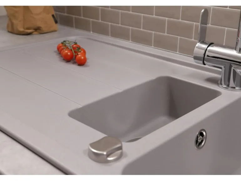 Respekta Einbauspüle Massivgranit Austin 100 cm x 50 cm mit Zusatzbecken Grau