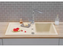 Respekta Einbauspüle Massivgranit Austin 86 cm x 50 cm Vanille