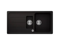 Respekta Einbauspüle Massivgranit Austin 100 cm x 50 cm mit Zusatzbecken Schwarz