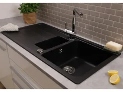 Respekta Einbauspüle Massivgranit Austin 100 cm x 50 cm mit Zusatzbecken Schwarz