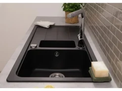 Respekta Einbauspüle Massivgranit Austin 100 cm x 50 cm mit Zusatzbecken Schwarz