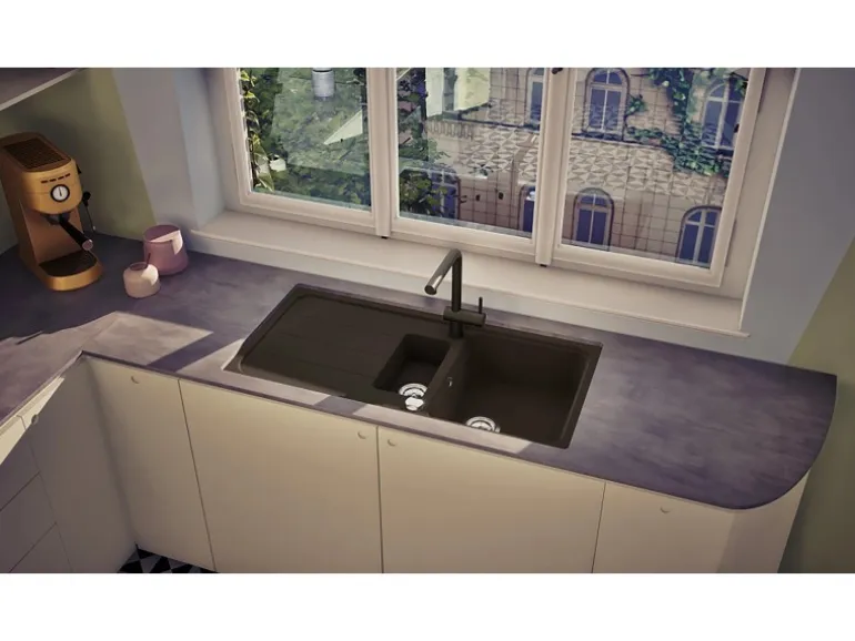 Respekta Einbauspüle Massivgranit Austin 100 cm x 50 cm mit Zusatzbecken Schwarz