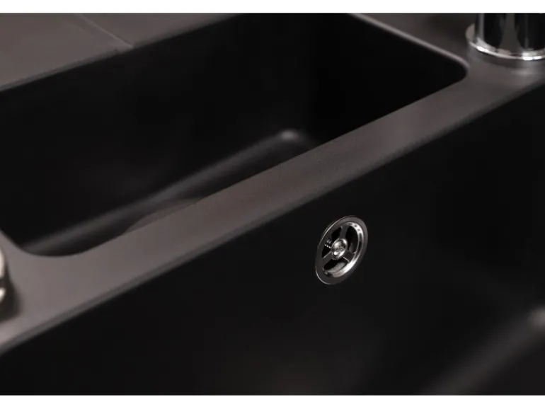 Respekta Einbauspüle Massivgranit Austin 100 cm x 50 cm mit Zusatzbecken Schwarz