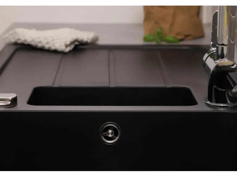 Respekta Einbauspüle Massivgranit Austin 100 cm x 50 cm mit Zusatzbecken Schwarz