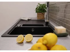 Respekta Einbauspüle Massivgranit Austin 100 cm x 50 cm mit Zusatzbecken Schwarz