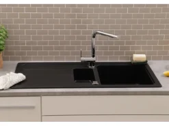 Respekta Einbauspüle Massivgranit Austin 100 cm x 50 cm mit Zusatzbecken Schwarz