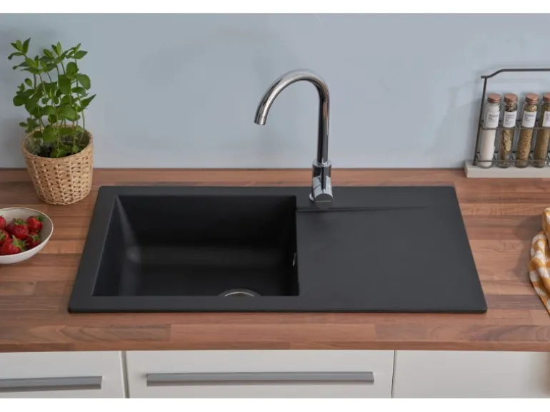 Respekta Einbauspüle Mineralite Denver 78 cm x 44 cm Schwarz