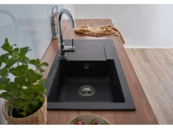 Respekta Einbauspüle Mineralite Denver 78 cm x 44 cm Schwarz