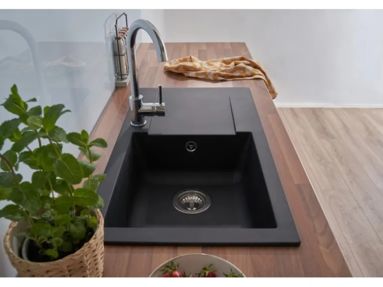 Respekta Einbauspüle Mineralite Denver 78 cm x 44 cm Schwarz