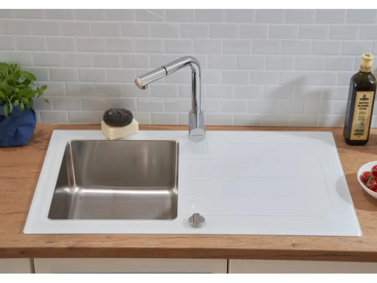 Respekta Glasspüle New York 86 cm x 50 cm Weiß