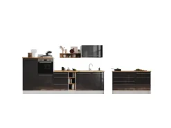 Respekta Inselküche Gabriel 320 cm mit Muldenlüfter Grau Hochglanz