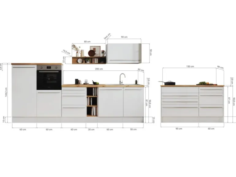 Respekta Inselküche Gabriel 320 cm mit Muldenlüfter Grau Hochglanz